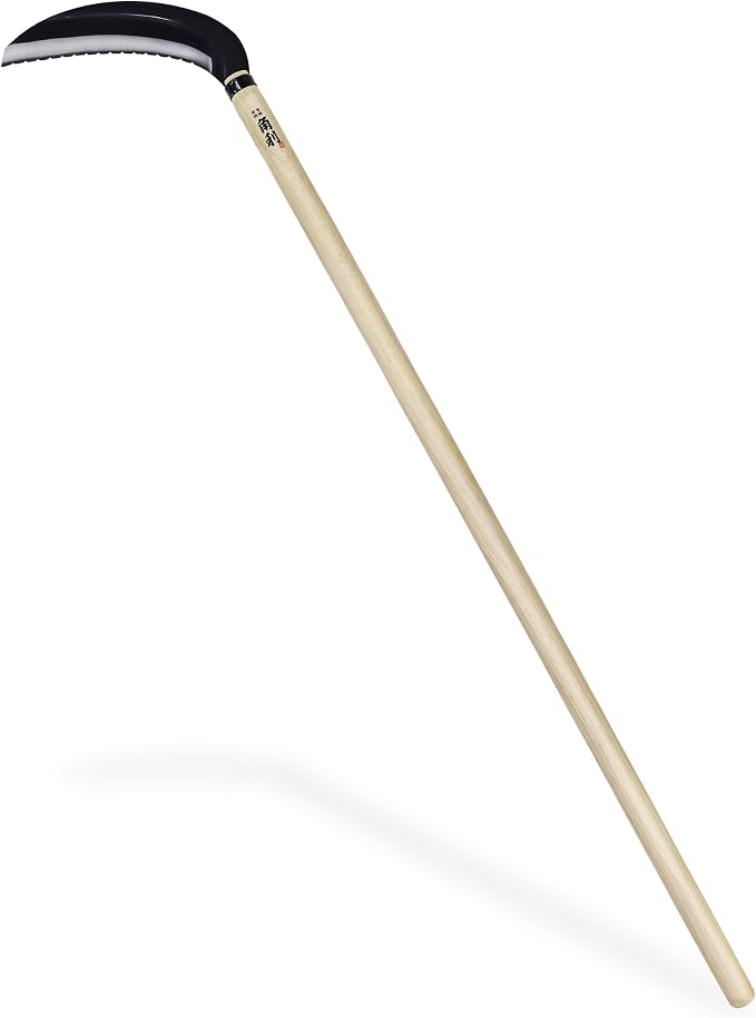 KAKURI Japanese Weeding Sickle Long Handle 45" [Triple Edged Blade] Grass Sickle Stand Up Weeding Tool, Razor Sharp Japanese Carbon Steel Blade, Made in Japan