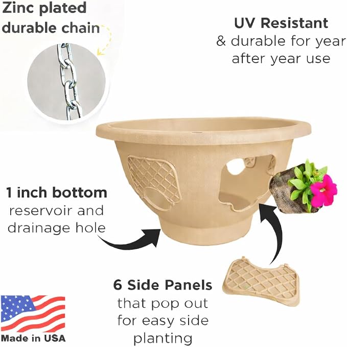 Ultimate Hanging Baskets - Strawberry, Tomato, Flower, and Herb Outdoor Planters - Use Garden Pots for Growing Plants Outside On A Deck, Fence, or Balcony (20, Desert Sand)