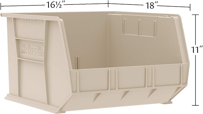Akro-Mils 30270 AkroBins Plastic Storage Bins, Space-Saving Stackable Bins for Garage, Pantry, Craft Organization, 18" x 16" x 11", Black, 3-Pack