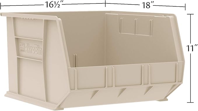 Akro-Mils 30270 AkroBins Plastic Storage Bins, Space-Saving Stackable Bins for Garage, Pantry, Craft Organization, 18" x 16" x 11", Yellow, 3-Pack
