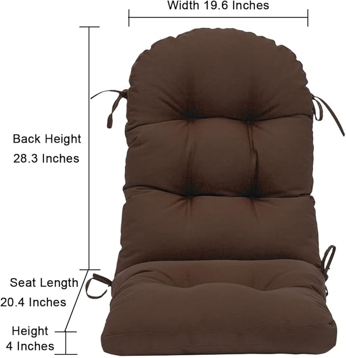 QILLOWAY Outdoor High Back Chair Cushion for Adirondack, All Weather Rocking Chair Cushions Thick Padded Replacement for Patio Furniture Set of 2,Coffee