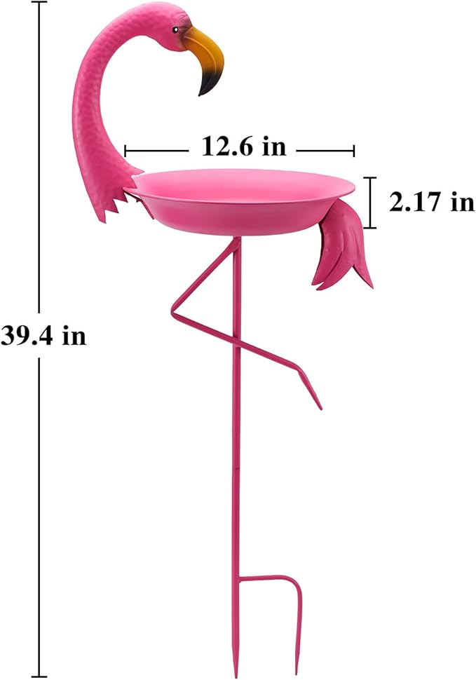12.6" W*39.4" H Flamingo Bird Baths for Outdoor, Metal Bird Bath Bowl, Bird Feeder or Drinker Plate with Metal Stake, Home Garden Lawn Yard Decor