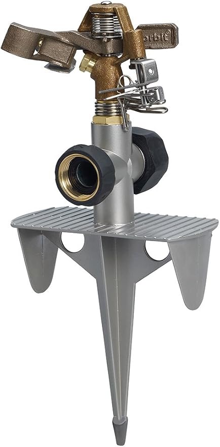 Orbit 3 Pack Brass Impulse Yard Sprinkler on Hose-End Spike Base - Large Area Watering Head - Water Your Entire Lawn