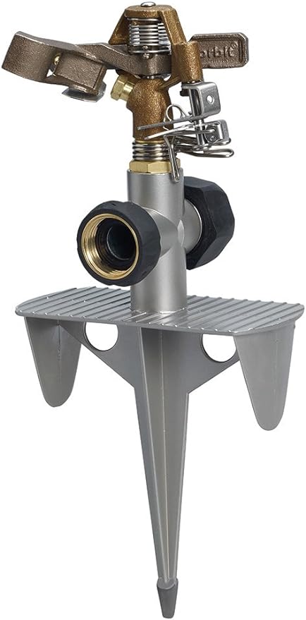 9-Pack Orbit Brass Impulse Yard Sprinkler on Hose-End Spike Base - Large Area Watering Head - Water Your Entire Lawn