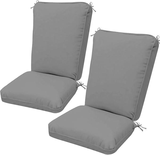 2 Pack Adirondack Chair Cushions, Tick Waterproof & Fade-Resistant Outdoor Rocking Chair Cushion Set, Removable Seat Pads with Ties for High Back Seat Pads for Dining or Patio Chairs, Gray
