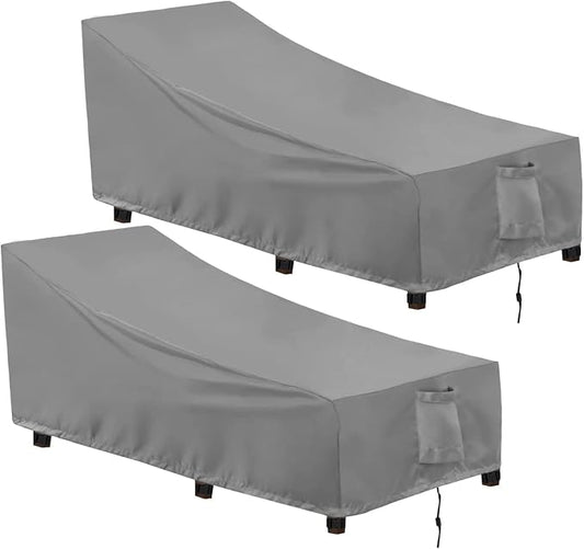 OutdoorLines Outdoor Waterproof Patio Chaise Lounge Chair Cover - UV Resistant Lounger Covers Heavy Duty Weatherproof Patio Sofa Furniture Covers, 2 Packs, 84Wx32Dx32H Inches, Gray