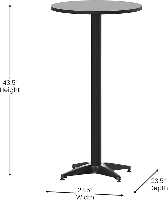 Flash Furniture Mellie 23.25" Round Aluminum Indoor-Outdoor Bar Height Table with Flip-Up Table, Black