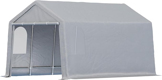 13'x20' Heavy Duty Grey PE+Steel Carport Canopy, Waterproof Outdoor Storage Shelter for Bike & Firewood