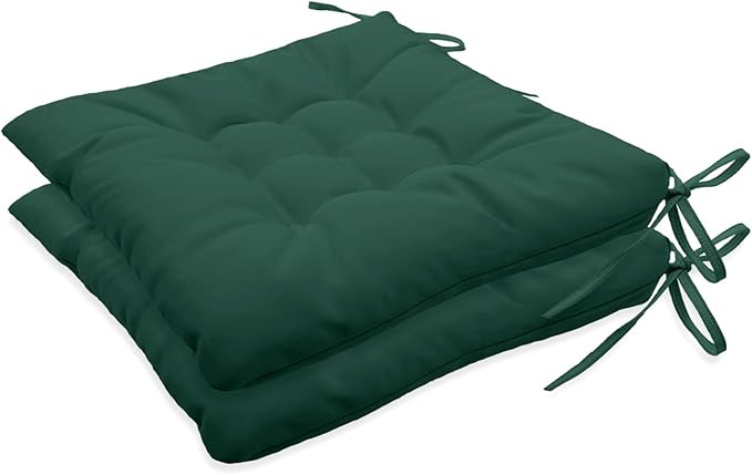 Outdoor Indoor Tufted Chair Cushions, Seat Cushions with Ties, Chair Pads Waterproof for Porch Kitchen Office Garden Forest Green 16" x 16", Set of 2