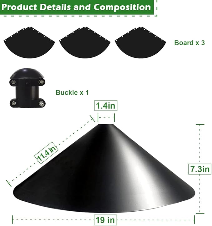 19 Inch PP Squirrel Proof Baffle for Protecting Outside Pole Bird Feeders and Bird Houses, Pole Mount Raccoon and Squirrel Guard Stopper for Shepherd Hooks - Black, 2 Pack
