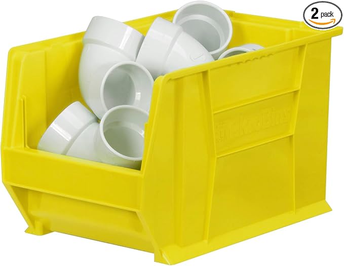 Akro-Mils 30282 Super-Size AkroBins Plastic Storage Bins, Space-Saving Stackable Bins for Garage, Classroom, Warehouse Organization, 20" L x 12" W x 12" H, Yellow, 2-Pack