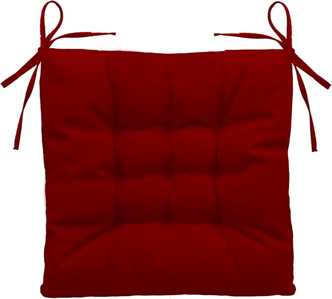 Outdoor Indoor Tufted Chair Cushions, Seat Cushions with Ties, Chair Pads Waterproof for Porch Kitchen Office Garden Red 16" x 16", Set of 1