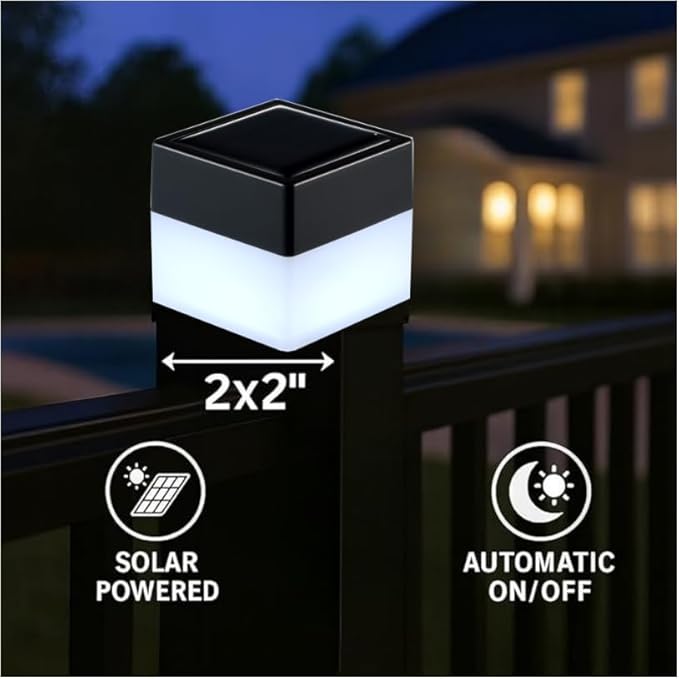Solar LED Fence Post Cap Light 2x2 Inch (5x5cm) - for Wrought Iron, Aluminum & Garden Fences, Waterproof Outdoor Solar Lights(White Light) (8)
