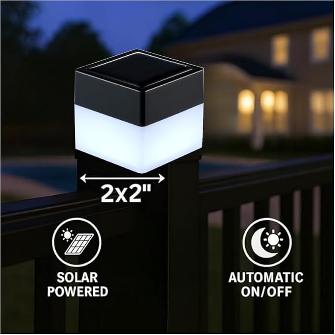 Fence Lights Solar Powered Solar LED Fence Post Cap 2In x 2In(5cm x 5cm) for Wrought Iron, Aluminum, Garden & Outdoor (Warm Light, 12)