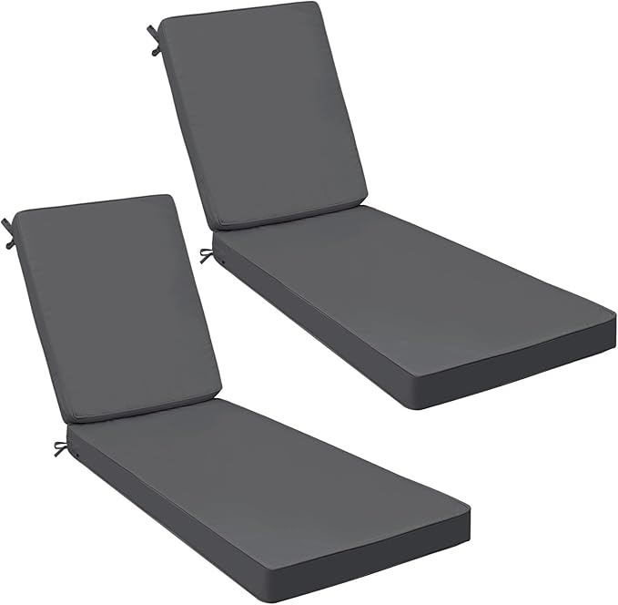 AAAAAcessories Outdoor Chaise Lounge Cushions, Fade-Resistant, Waterproof Patio Furniture Replacement Cushions, 80" x 26" x 3", Set of 2, Dark Gray
