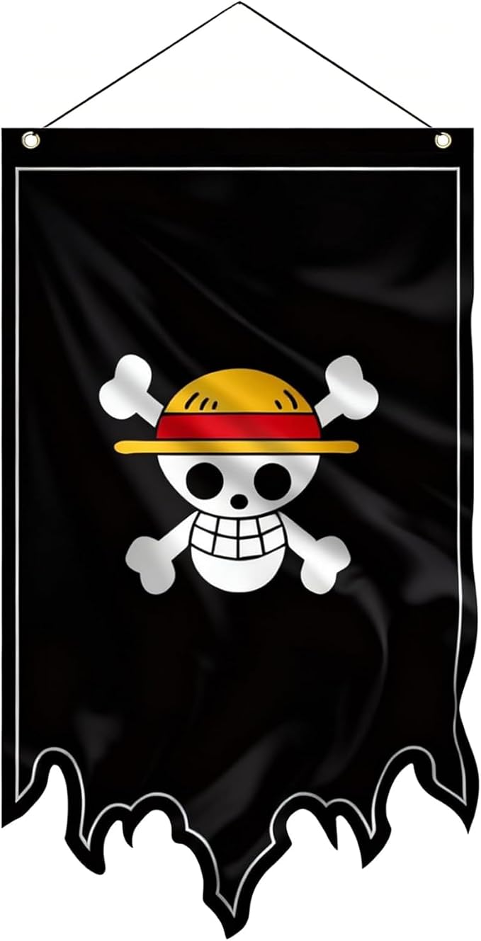 49x29in Vertical Anime-Style Pirate Banner with Straw Hat Skull Design for Halloween Decor and Themed Rooms