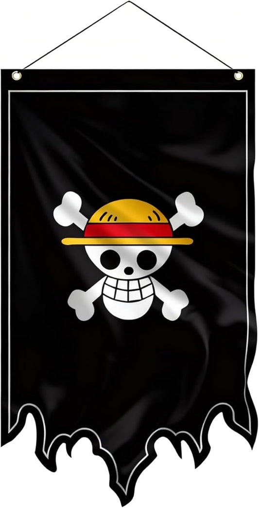 49x29in Vertical Anime-Style Pirate Banner with Straw Hat Skull Design for Halloween Decor and Themed Rooms