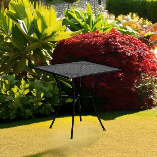 Flash Furniture Oia 28" Commercial Grade Steel Patio Table, Modern Square Rain Flower Design Outdoor Dining Table, Black