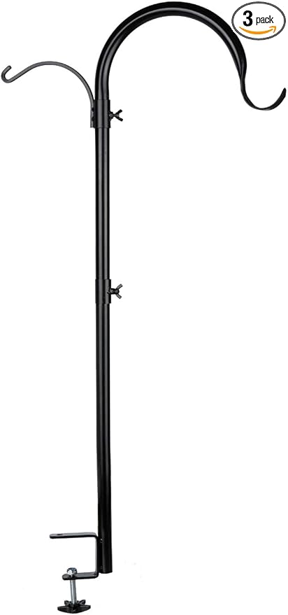 WOSIBO Three Span Deck Hook, 37 Inches Deck Bird Feeder Pole, Hanging Baskets Porch Multi-Hook for Deck Kit with Three Branches for Plant Hangers, Lanterns, Wind Chimes and More