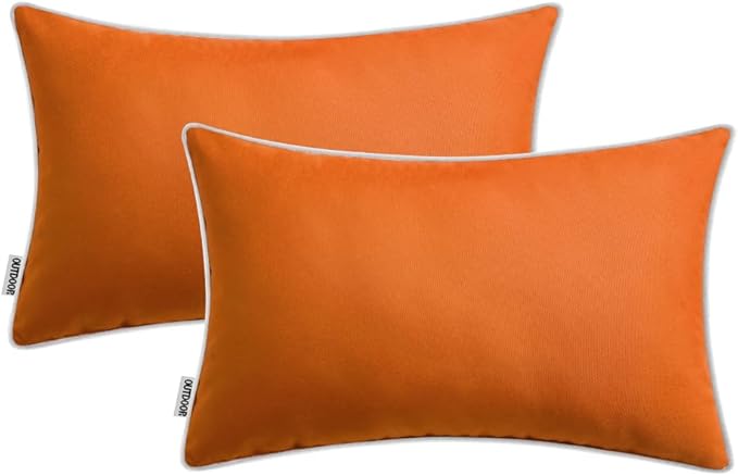 MIULEE Pack of 2 Outdoor Waterproof Pillow Covers Decorative Lumbar Throw Pillows Solid Color Farmhouse Couch Cushion Covers for Patio Tent Bed Sofa Living Room 12x20 Inch Orange