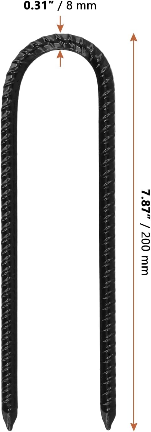 LEXININ 30 Pack U Rebar Stakes, 8 Inch Black Metal U Hook Ground Anchors for Tent Garden Fence