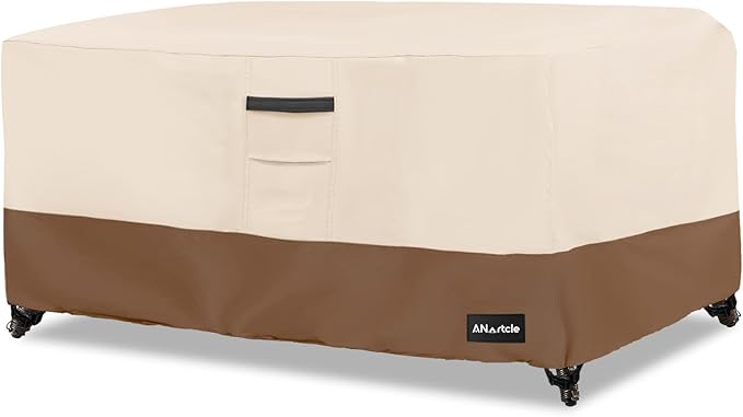 ANartcle Patio Coffee Table Cover, 600D Waterproof Heavy Duty Rectangular Outdoor Table Cover,Patio Furniture Covers,48 x 28 x 16 inch,Beige&Brown.