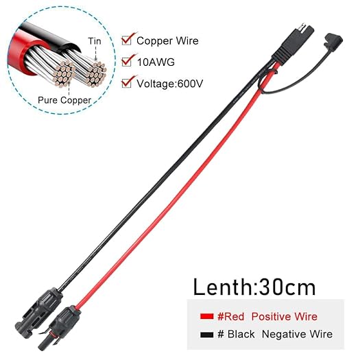 1ft 10AWG Solar Panel Connector Cable, SAE to MC-4 Male Female Adapter PV Extension Cable with SAE Polarity Reverse Adapter for RV Caravan Solar Panel Battery Charger