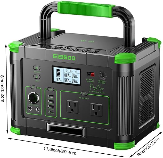 Portable Power Station 500W, 519Wh/140400mAh Solar Generator Backup Lithium Battery Pack Power Supply with 2 AC Outlets, PD 60W USB-C Power bank for Outdoor RV Camping Home Outage Emergency