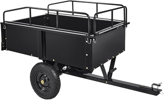 Garvee 750 LBS Garden Cart, 15 cu ft Heavy Duty Steel Dump Cart ATV Trailer with Removable Sides, Hand Pull or Foot Pedal Utility Trailer for ATV, UTV, Lawn Mowers and Tractors