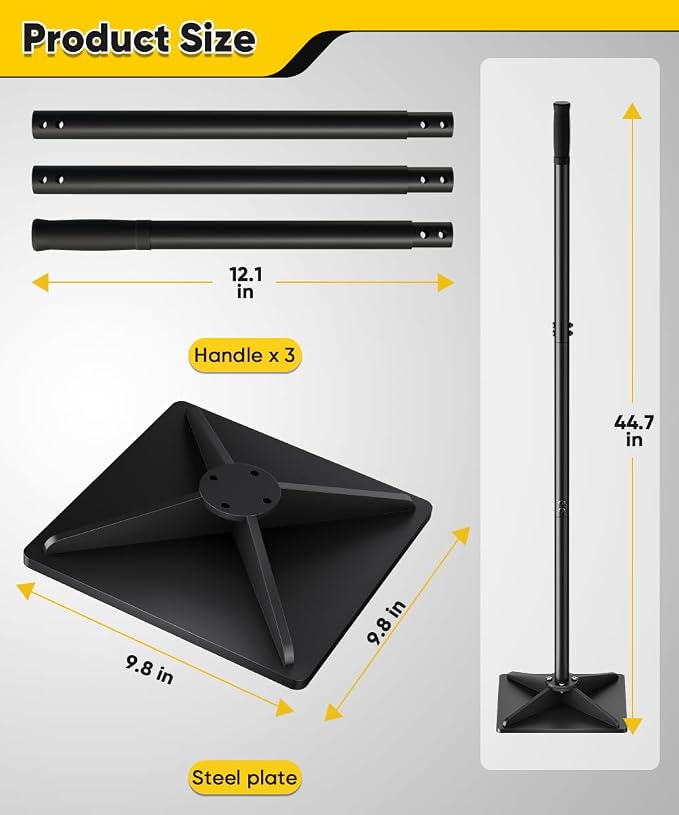 10" x 10" Heavy Duty Steel Tamper with 44.7 inch Adjustable Handle & Rubber Grip, Thickened Steel Garden Dirt Tamper Tool for Ground & Gravel Leveling, Soil Tamper for Yard, Sand, Driveway