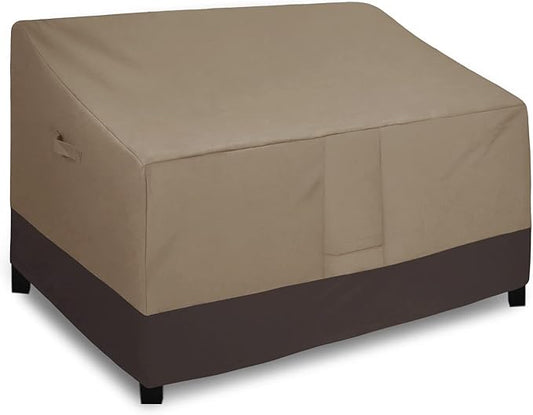 Easy-Going Waterproof Outdoor Loveseat Cover, Heavy Duty 2-Seater Patio Couch Cover, Windproof Outdoor Furniture Protector with Air Vent (76Wx32.5Dx33H inch, Camel/Dark Brown)