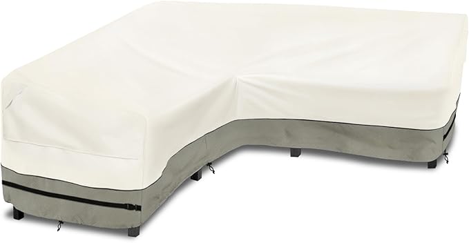 okcool Outdoor Sectional Cover,V Shaped Patio Furniture Covers for 5-Seater Outdoor Sectional Furniture Couch 85"(85''L) x 33.5''D x 31''H,White&Grayish Green