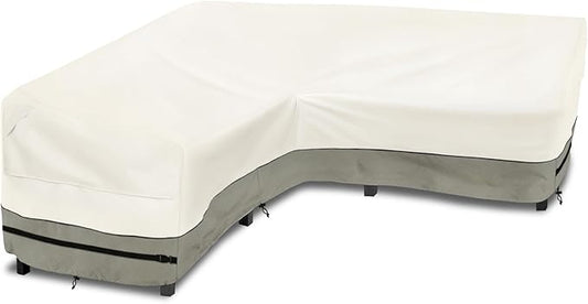 okcool Outdoor Sectional Cover,V Shaped Patio Furniture Covers for 5-Seater Outdoor Sectional Furniture Couch 85"(85''L) x 33.5''D x 31''H,White&Grayish Green
