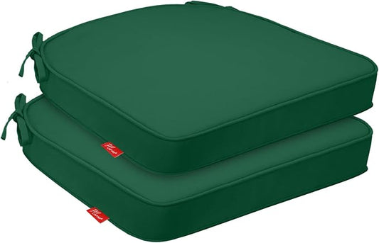 Outdoor Chair Cushions Set of 2, 19x19 Inch U-Shape Patio Seat Cushions with Ties, Water & Fade Resistant High Density Foam Cushions for Garden Patio Chairs, Green
