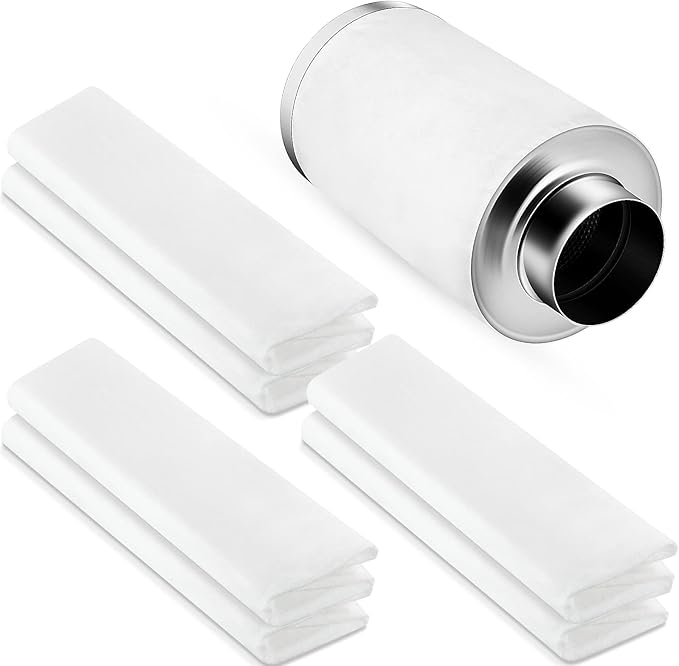 Tudomro 6 Pack Carbon Prefilter for 6 Inch Carbon Filter Replacement, Non Woven Fabrics Material and Electrostatic Fibers for Odor Control in Grow Tents Indoor Gardening Hydroponics Ventilate, White