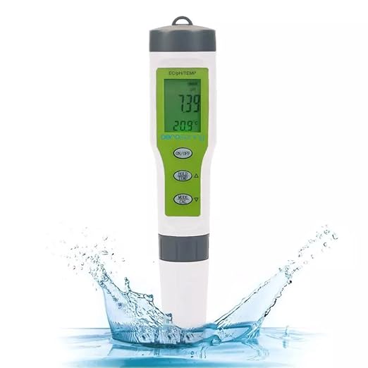 3-in-1 Waterproof Multifunction Digital Meter, Measures Electrical Conductivity (EC), pH and Temperature Functions Specially Designed for Hydroponic Systems
