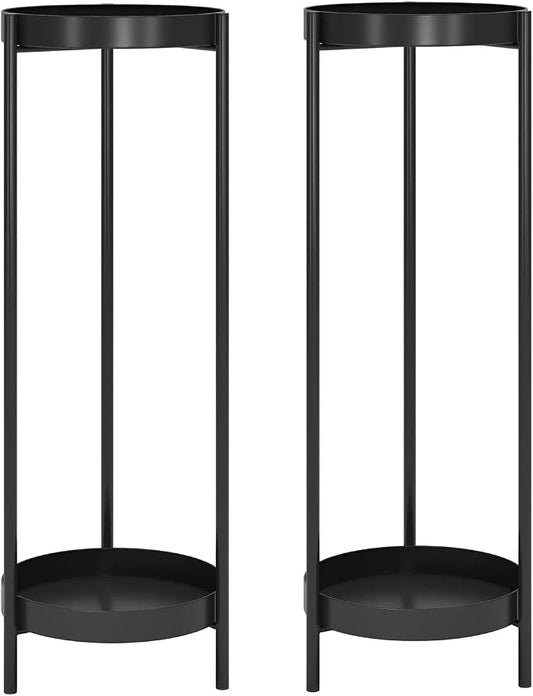 2 Tier Metal Flower Plants Holder, with 2 Removable Display for Indoor or Outdoor,Pot Plant Planter Display (Black 2P)