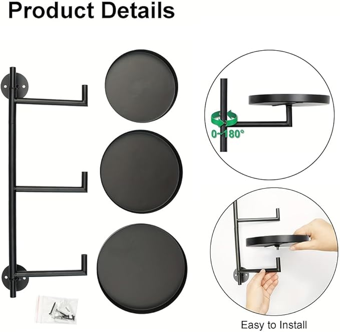 Outdoor Plant Hanging Hooks for Wall,Metal Bracket for Hanging Baskets, Wind Chimes, Flower Baskets, Rotating Wall Plant Shelves Stand Holder, Indoor 3 Tiered Metal Floating Plant Shelf Hanger