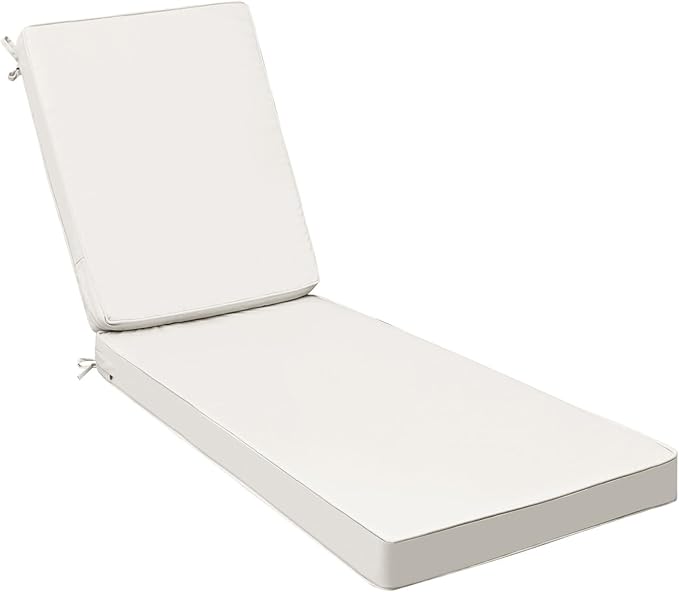 AAAAAcessories Outdoor Chaise Lounge Cushions, Fade-Resistant, Waterproof Patio Furniture Replacement Cushions, 72" x 21" x 3", Creamy White