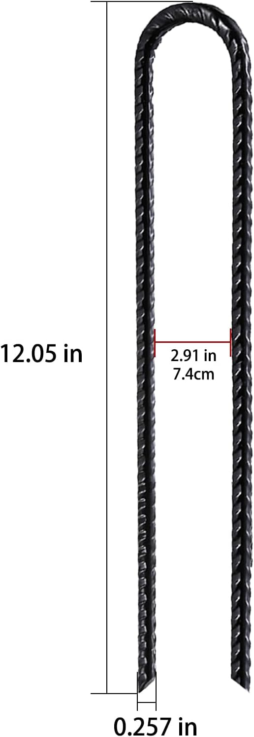 Wensilon Rebar U/J Hook Extra Heavy Duty, 12 inch x 1/4 inch Rust Proof Coated Steel Ground Anchors for Garden, Tent, Trampoline (10pcs, U-Hook)