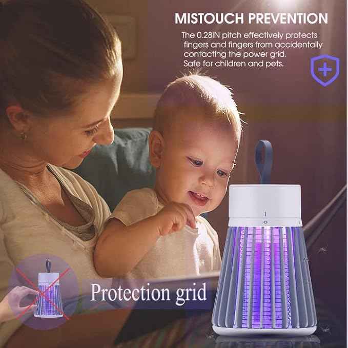 Rechargeable Mosquito Zapper for Home & Camping - UV Purple Light Electric Insect Trap, USB Charging, Safety Grid, Indoor/Outdoor Bug Killer (Gray)