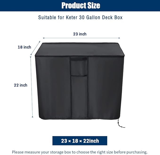 Kingling Deck Box Cover, Outdoor Storage Box Cover for Keter 30 Gallon Deck Box Waterproof Outside Patio Storage Bench Deck Boxes Covers Black (23" L x 18" W x 22" H inch)