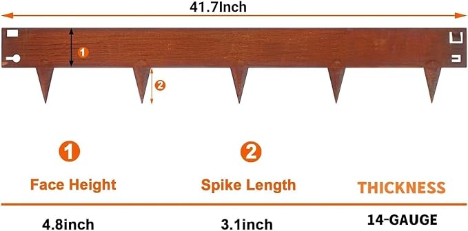 41" L X 7.9" H Corten Steel Landscape Edging, Metal Lawn Edging,6 Pack | Metal Landscape Edging Border,Hammer-in,No Dig,For Landscaping, Garden Lawn, Pathway, Yard