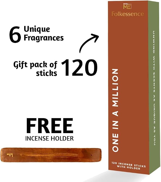 Folkulture Incense Sticks with Holder (120 Sticks) | Set of 6 Incense Sticks for Room Freshener, Aromatherapy | No Charcoal, Organic, Non Toxic, Citrus & Vanilla Fragrance