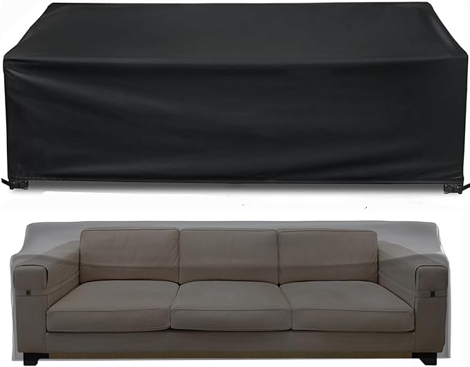 Likorlove Outdoor Couch Cover Waterproof, 104" Wx 40" Dx 35" H Patio Furniture Covers Waterproof, Windproof 2-Seater Sofa Cover Heavy Duty with Air Vent for Lawn, Backyard Deck, Black (2 Pack)