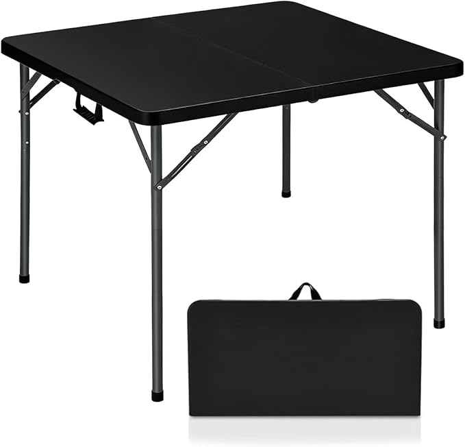 Lakhow 34" Square Folding Table, Plastic Commercial Folding Card Table with Collapsible Legs for Kitchen or Outdoor Party Wedding Event Indoor Outdoor Use, Black