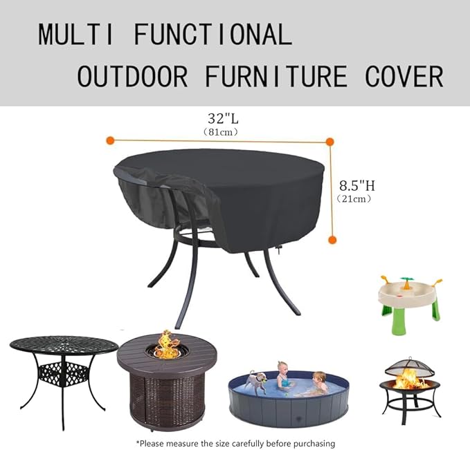 Patio Round Tabel Cover Waterproof 32 Inch 600D Oxford Outdoor Table Cover for Winter DustProof Heavy Duty