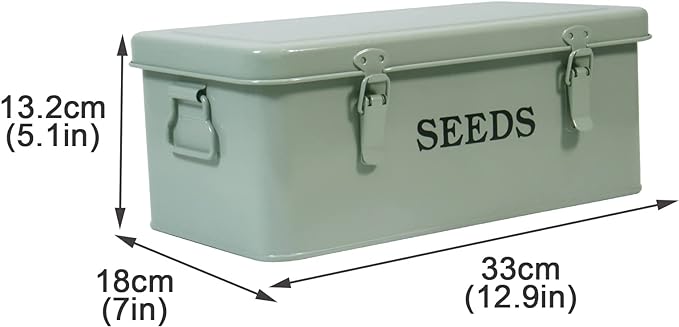 Seed Saving Box, Metal Seed Bin, Seed Storage Organizer Box, Seed Packet Container with Lid, Seed Envelope Storage Box, 4 Compartments Garden Seed Bin with Safety Locks-Green