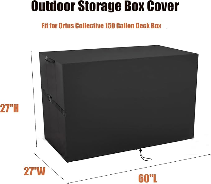 Deck Box Cover for Ortus Collective 150 Gallon Deck Box, Double Layer Waterproof Resin Storage Box Covers for Patio, Garden, Pool- 60 ''L x 27''W x 27 ''H