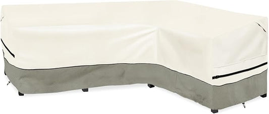 okcool Outdoor Sectional Cover,L-Shaped Patio Furniture Covers for 4-Seater Outdoor Sectional Furniture Couch 85”W (Back Length) x 58”W (Right Side),White&Grayish Green